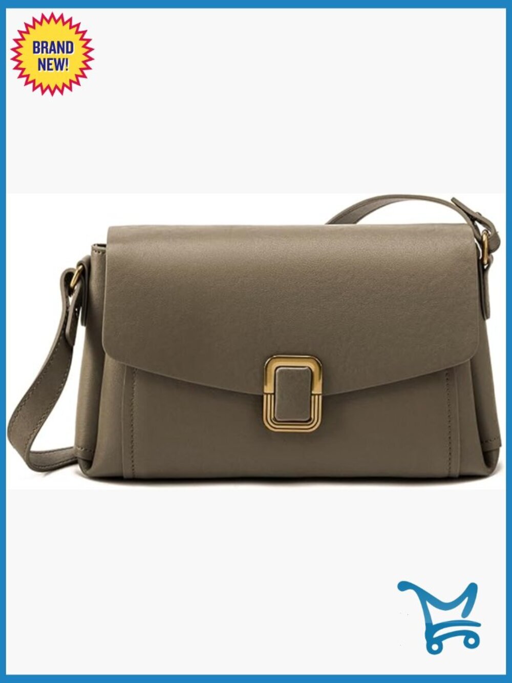 Genuine Leather Crossbody Bag with Adjustable Strap, 5 Compartments